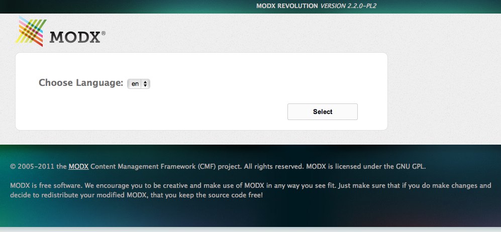 Install MODX Revolution - choose language