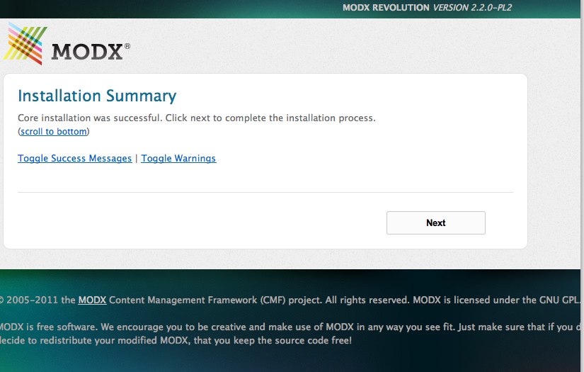 Install MODX Revolution - installation successfull