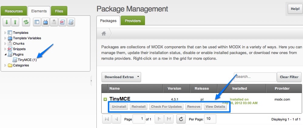 Configure MODX Revolution - installing extras