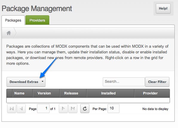 Configure MODX Revolution - install extras